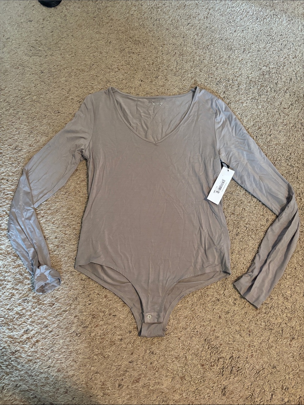 V-Neck Long Sleeve Bodysuit - Taupe